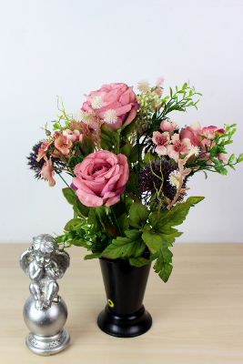 Fleurs artificielles pour cimetière - Cône de roses et fleurs champêtre