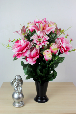 Fleurs artificielles pour cimetière - Cône de roses et lys