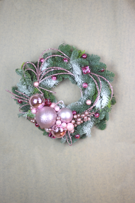 NOËL - Couronne de Noël rose