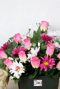 Fleurs artificielles pour cimetière - Jardinière de roses et gerberas
