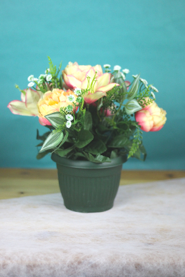 Fleurs artificielles pour cimetière - Coupe de pivoines, lys, gypsophile