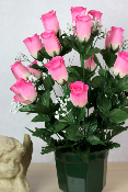 Fleurs artificielles pour cimetière - Coupe de roses et gypsophile