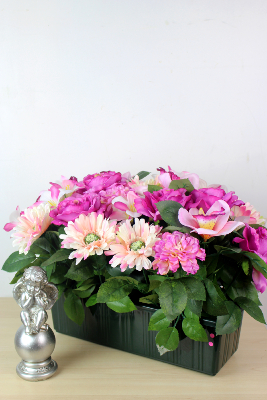 Fleurs artificielles pour cimetière - Jardinière de roses et gerberas