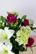 Fleurs artificielles pour cimetière - Cône de lys, roses et hortensias