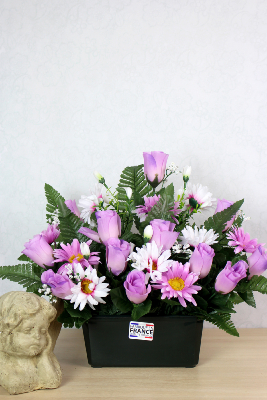 Fleurs artificielles pour cimetière - Jardinière de roses et gerberas