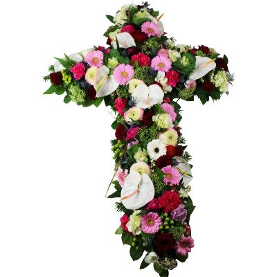 VALIA - Croix de fleurs blanches et roses