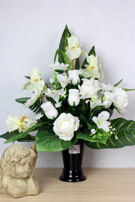 Fleurs artificielles pour cimetière - Cône de fleurs blanches