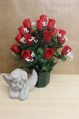 Fleurs artificielles pour cimetière - Pot de roses boutons