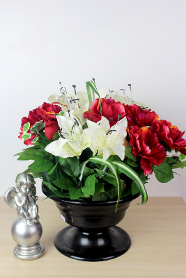 Fleurs artificielles pour cimetière - Coupe de lys, roses et anémones