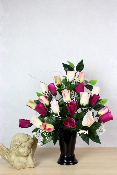 Fleurs artificielles pour cimetière - Cône de roses et gypsophile