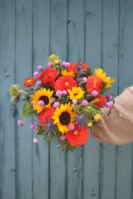 CALVI - Bouquet de dahlias et tournesols